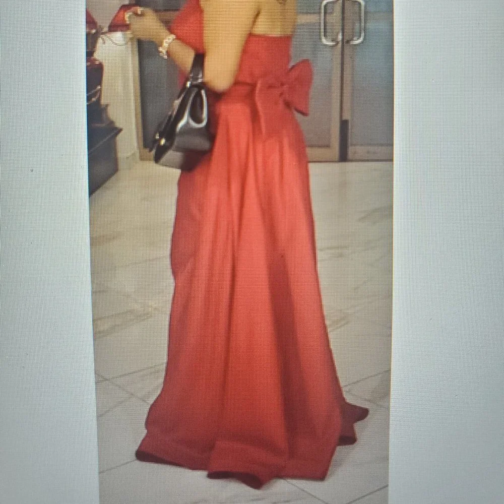 Taffeta Mermaid Evening Dress w/ Overskirt Strapless Long mermaid Dubai Gown - Picture 4 of 11